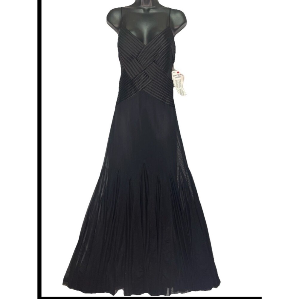 JS Collections Elegant Black Gown Mesh Panel Maxi Dress Formal Evening 6 NWT